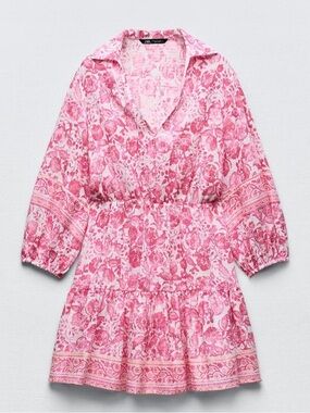 Zara White and Pink Floral Mini Dress